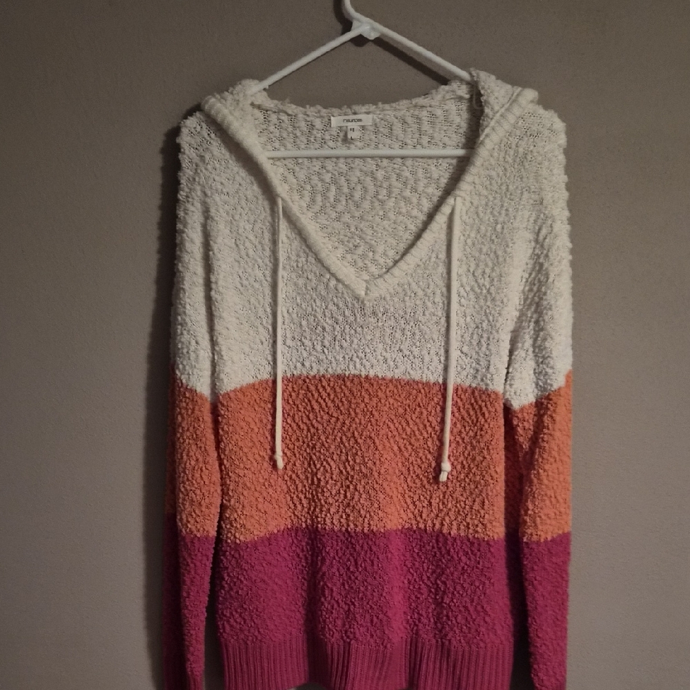 Maurices Pink, Orange, and Cream V-Neck Sweater